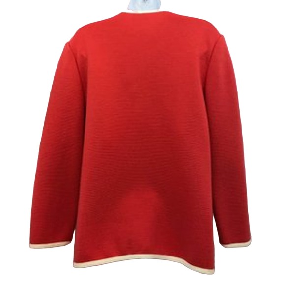 Devernois Paris Made in France White Trim Vermilion Knit Jacket L - Picture 4 of 5